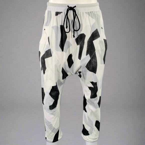 NO BRAND Size S White Grey Drop Crotch Drawstring Casual Pants - Picture 1 of 5